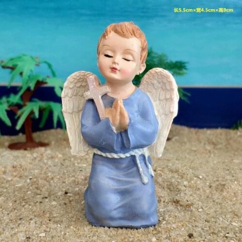Angel Pray Christian Catholic Decoration Boy Figures Jesus Cross Prayer Statuette Figures Christ Mini Figurine