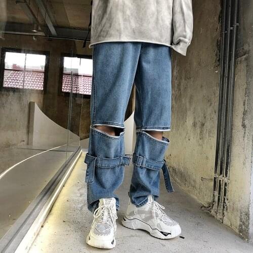 Detachable Jeans New Japanese For Men Hip Hop Tide Brand Wide Leg Loose Straight Pants Casual Men Clothing Denim Trousers Men