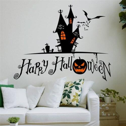 Pumpkin Bat Castle Tomb Wall Sticker For Shop Home Decoration Diy Window Decals Halloween Festival Wall Mural Art Vinyl Posters