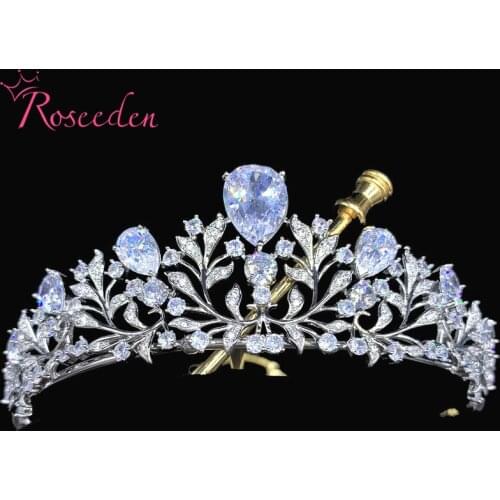 New Bling Zirconia Wedding Crown Tiara Crystal Elegant Woman Diadem For Pageant Party RE4058