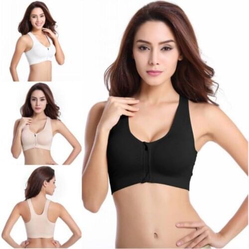 From US Shipping New Front Zipper Comfortable Without Rims Lightweight Support Running Yoga Shockproof Sports Bra Underwear