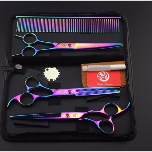 Purple dragon 7.0 inch Professional Pet Dog Scissors for Dog Grooming high quality Straight +Curved +Thinning Shear Cutting Tool