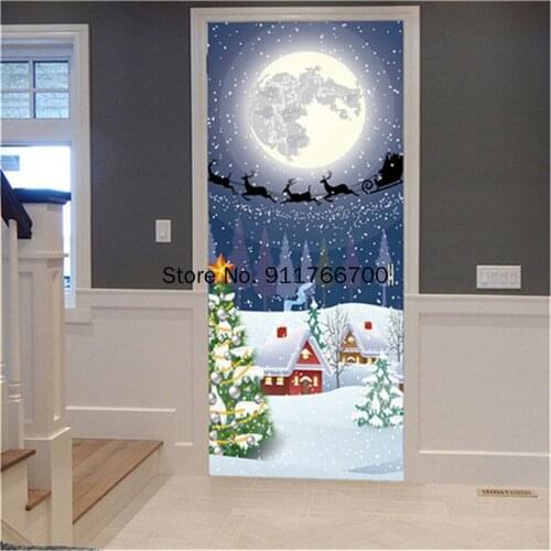 Christmas Stickers Santa Claus Adhesive Waterproof Wallpaper on the Doors Poster Sliding Glass Door Decals Home Decor Kids Room