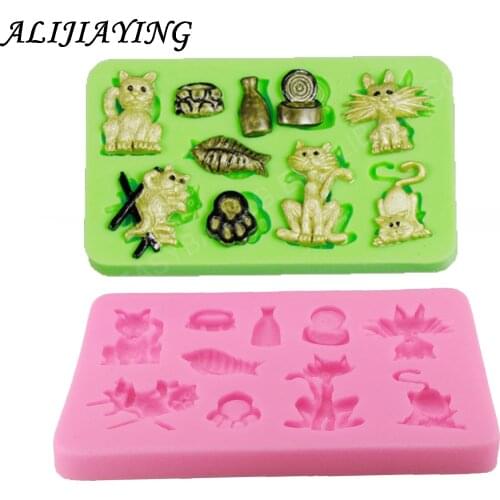 1Pcs Cartoon cat fish silicone molds silicone cake mold DIY Fondant chocolate mold Cake Baking Candy Clay Mould D0516