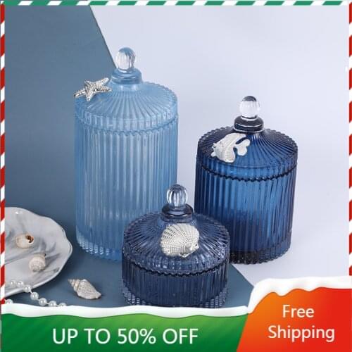 Nordic Glass Crystal Storage Jar Tea Retro Cookie Europe Candy Jar Sauce Blue Cookie Rangement Cuisine Cereal Dispenser ZZ50SB
