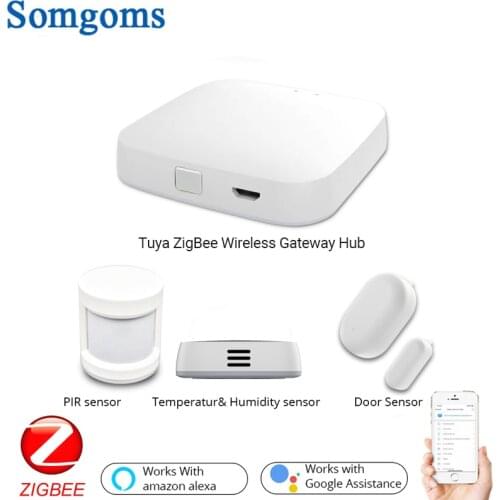 Tuya Zigbee Smart Wireless Gateway Hub Home Automation Scene Security Alarm Kit PIR Door&Window Temperature&Humidity Sensor