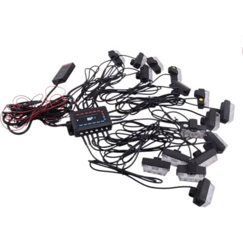 Universal Cars Amber & White 12V 32 LED Deck Dash Grill Emergency Warn Hazard Strobe Light Lamp Bar With Controller