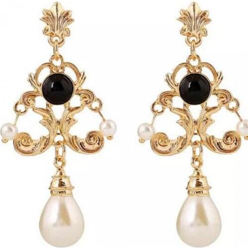 Vintage Earrings Geometric Sweet Pearl Drop Earrings For Women Earing Jewelry Korean gold color earring kolczyki pendient