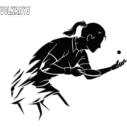 Volkrays Creative Car Sticker Table Tennis Ping Pong Girl Sport Accessories Reflective Waterproof Vinyl Decal,13cm*15cm
