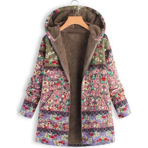 Winter Bohemian Style Print Harajuku Women Hoodie European American Multicolor Rose Coat Female Retro Floral Pink Zipper Jacket