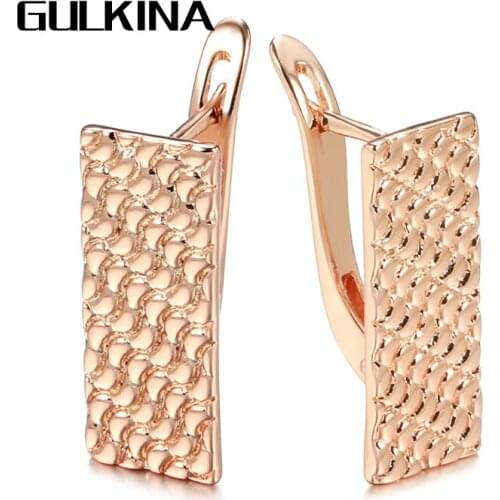 Gulkina Hot Glossy Square Earrings For Women Fashion 585 Rose Gold Ethnic Pattern Dangle Earring High Quality Daily Fine Jewelry