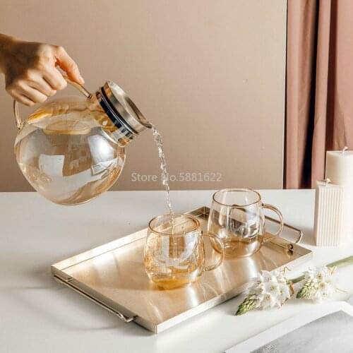 1Bottle 4Mugs 1 Tray Drinking Set Nordic Light Luxury High Level Heat-Resistant Glass Cups Glass Household Water Glass Set