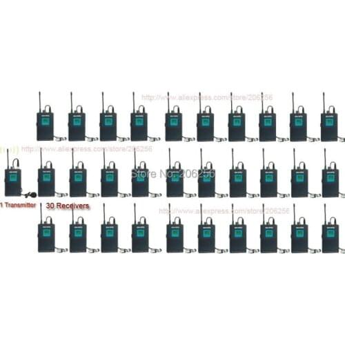 1Transmitter+30 Receivers+MIC+30 earphone Boutique High quality UHF PLL 32/96 Wireless tour guide system voice device teaching