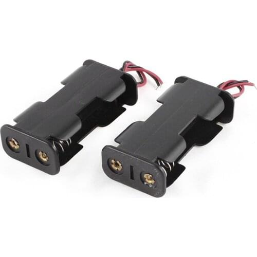 1pc Black Plastic 2 x AA 3V 5# Battery Cell Case Holder w Wired