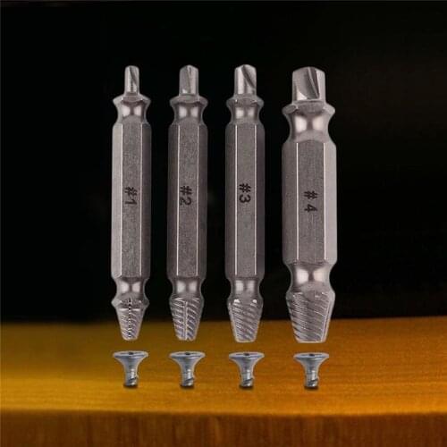 2020 Hot 4pcs Speed Out Damaged Screw Extractor Drill Bit Set 1# 2# 3# 4# Double Side Broken Bolt Extractor Screw Remover Tools