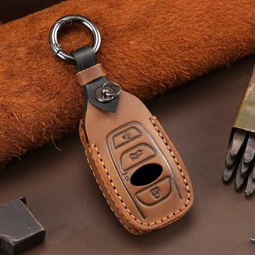 4 Buttons Real Leather Car Remote Key Fob Cover Skin Holder Shell For Subaru XV BRZ Forester 2019 Legacy Outback Car Accessories