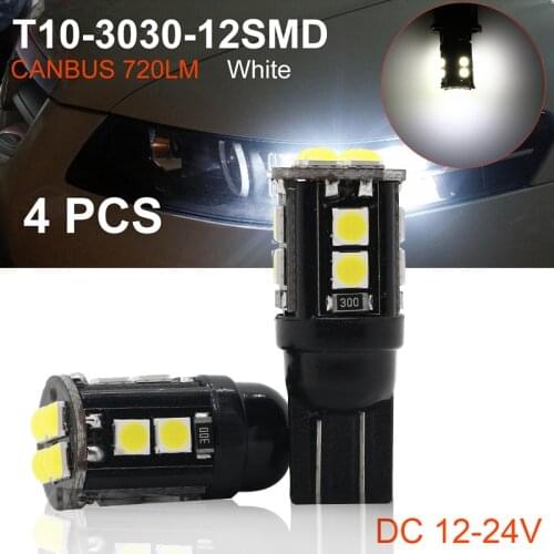 4Pcs W5W 3030 SMD Car T10 LED 194 168 Wedge Replacement Reverse Instrument Panel Lamp White Blue Bulbs For Clearance Lights