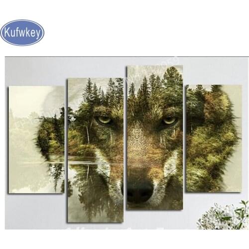 4pcs/set 5d diy diamond painting cross stitch"mountain wolf"full square drill embroidery rhinestones painting mosaic,wall decor