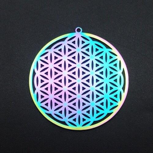 5pcs/lot 100% Stainless Steel Rainbow Flower of Life Yoga DIY Earring Charm Pendant Wholesale Custom Service Top Quality
