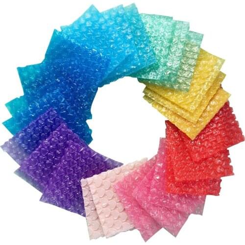50Pcs Square Plastic Bubble Bag Random Color Bubble Envelope Shockproof Mailer Packing Bags Small Jewelry Gift Protective Bag