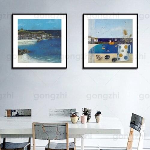 Seaside Town Abstract Canvas Painting Home Art Posters Bedroom Corridor Stickers Nordic Decoration Posters and Prin