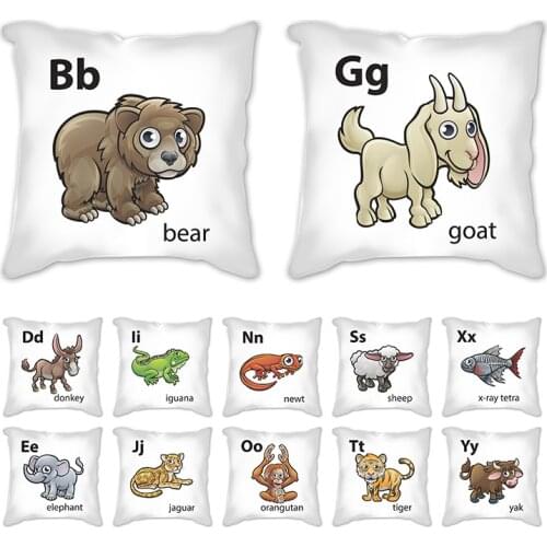 Alligator Bear Cow Donkey Elephant Flamingo Goat Horse Black White Decorative Pillow Case Cushion Cover Sofa Alphabet Home Decor