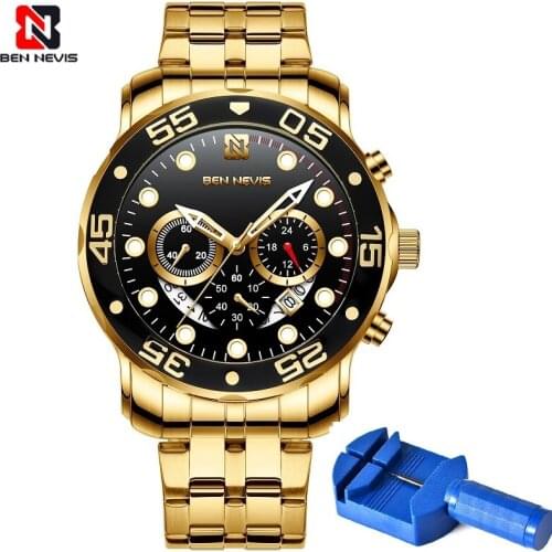 BEN NEVIS Alloy Watch Waterproof Chronograph Auto Date Luminous Men Wrist Watch Quartz Fashion Business Watches Mens 2020 Tool
