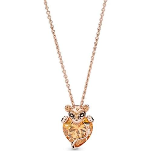 Crystal Heart Lioness Pendant Necklaces for Women Rose Golden Chain Statement Necklaces цепочка на шею necklace for women