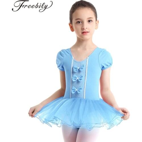 Child Professional Ballet Tutu Dress Mesh Short Sleeve Bowknot Girls Ballet Leotard Gymnastics Leotard Kids Stage Dance Costumes