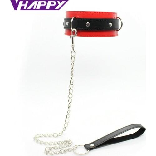 SM Sexy Black Hit Red Leather Necklace Erotic Chastity Neck Collar Fetish Choker Bondage Adult Games Sex Toys for couples bdsm