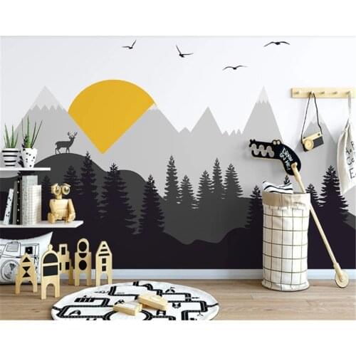 Beibehang Custom Nordic small fresh simple cute cartoon geometric mountain forest balloon childrens room background wallpaper