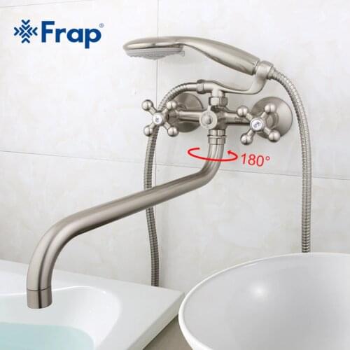 Frap 1 set 36cm length outlet rotated Brass body Nickel Brushed Bathroom shower faucet With ABS shower head F2619-5