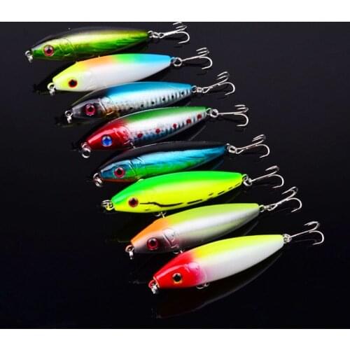 Artificial Bionic Bait 8Pcs/set 8cm/12g Popper Floating ABS Plastic Hard Bait Sea Freshwater Fishing Lure 6# Hook 3D Eye Wobbler