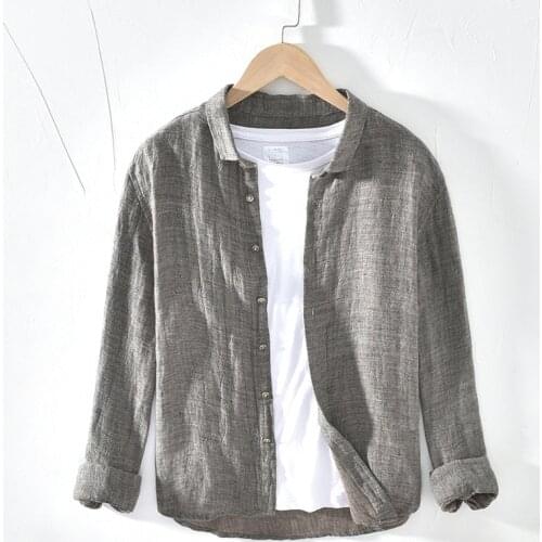 Classic Solid 100% Linen Shirts Men Long-sleeved Casual Shirts Top Quality Pure Flax Dress Shirts Male Camisas Clothes TS-586