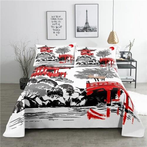Japan 0.9/1.2/1.5/1.8/2.0m Digital Printing Polyester Bed Flat Sheet With Pillowcase Print Bedding Set