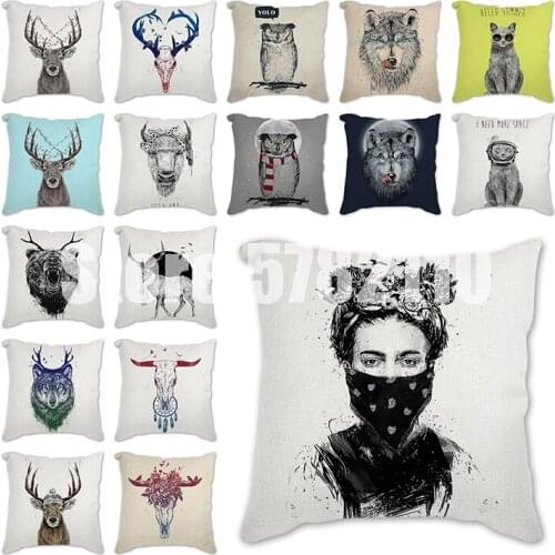 Animals deer black bear owl wolf Pattern Cushions Pillowcase Polyester Cushion Cover Throw Pillow Sofa Decoration short plush