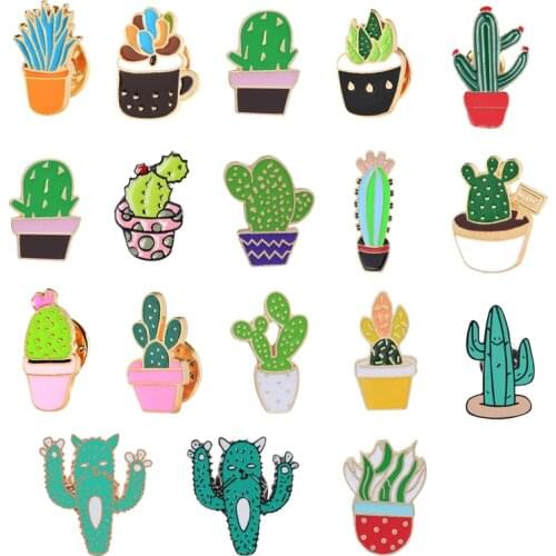 Kpop Broche Cartoon Plant Brooch Cute Mini Cactus Potted Prickly Pear Enamel Pins Jackets Lapel Pin Bag Icon Badge Women Jewelry