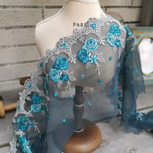 9Meters Rose Flower Lace Trim Embroidered Fabric Clothing Accessories Bra Sewing Applique Lingerie Blue Edge Fabrics 16cm Width