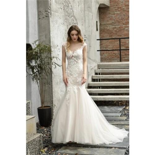 Lace Appliques Mermaid Wedding Dresses for Bride 2021 Sleeveless Long Floral Bridal Wedding Gowns vestido de noiva