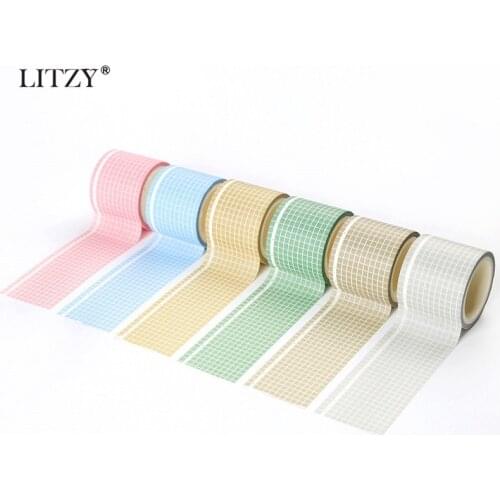 LITZY 1pcs Grid Washi Tape Basic Journal Masking Tape Kawaii Scrapbooking Decoration Stickers Office School Stationery Supplies