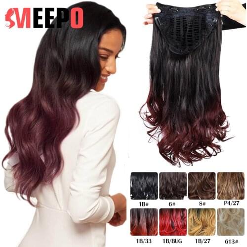 24 Inches Long Wavy Synthetic Half Wigs 3/4 Ladies Clip in Hair Extensions Natural Black Wigs with Combs on a Mesh Head Cap