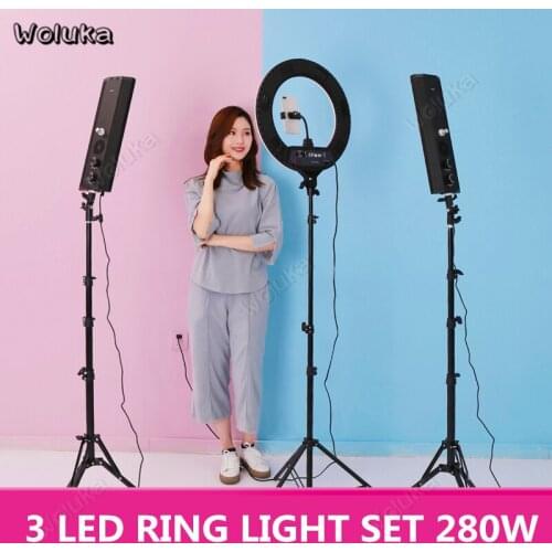 280W LED Ring Light Stand Set Warm White Dimming Photo Beauty Ringlight Professional Photography Three Lighting Kit CD50 T10