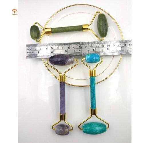 Natural Turquoise Pink Jade Roller Massage Stick Germanium Stone Massager relieve fatigue Brush Skin Health Beauty Care Tool