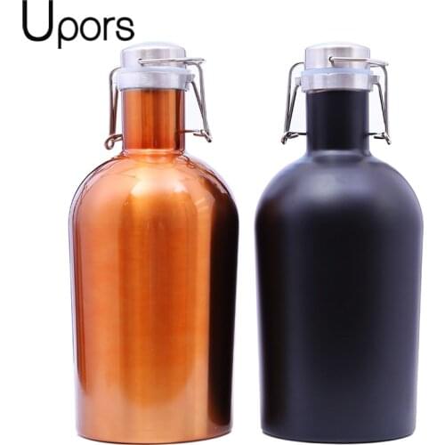 Upors 64OZ Beer Growler Homebrew 304 Stainless Steel Home Brew Beer Flip Top Beer Growler Bottle 1.9L BPA Free Cap