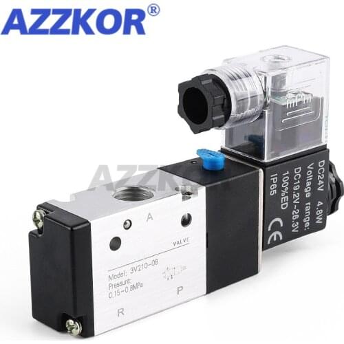 3V210-08 Two-position Tee Pneumatic Solenoid Valve Air Valve Reversing Valve Pneumatic Element 1/4PT DC12V DC24V AC110V AC220V
