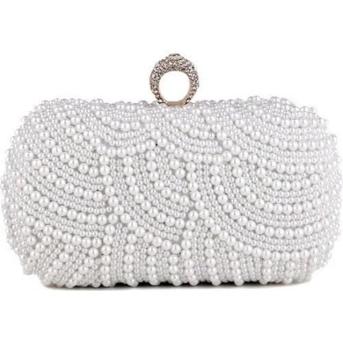 Wedding White Pearl Purse Rhinestones Beaded Handbags Evening Bags Small Day Clutches Night Club chain Shoulder Bag FTB332