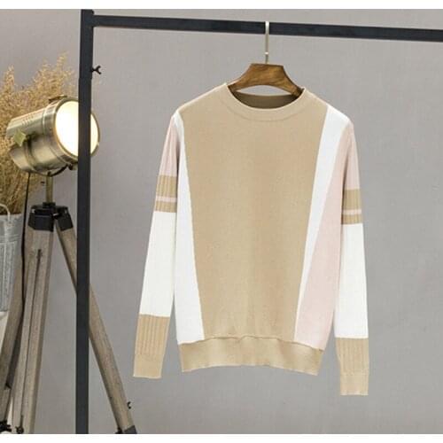 WWENN Korean Autumn Winter Thick Patchwork Pullovers Long Sleeve Top Women O-Neck Sweater Soft Jumper Knitwear Outfits Pull Warm