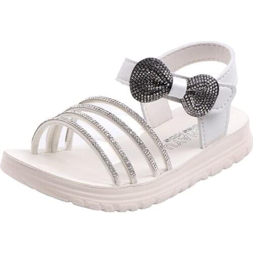 Big Kids Shoes For Girl Summer Beach Sandals New Fashion Rhinestones Size 3 4 5 6 7 8 9 10 11 12 Year Children Girls Bow Sandals