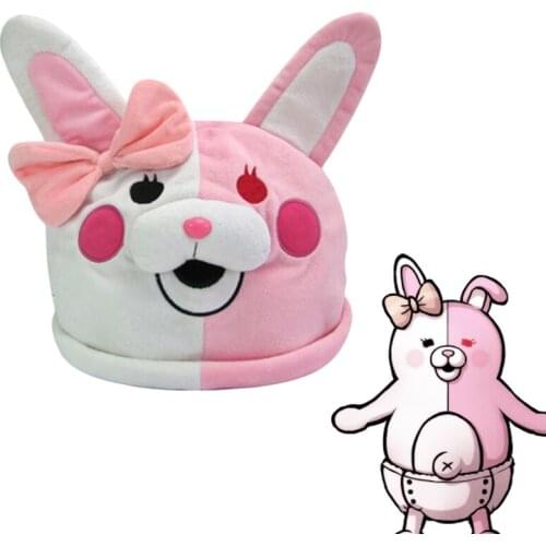 Anime Danganronpa Hat Men Women Monomi Plush Cap Headdress Keep Warm Black And White Bear Cosplay Plush Hats Props Adult