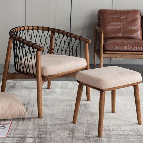 FOSUHOUSE Custom Nordic Solid Wood Living Room Chairs Braided Rope Leisure Armchair Home Furniture Creative Hotel Dining Chair